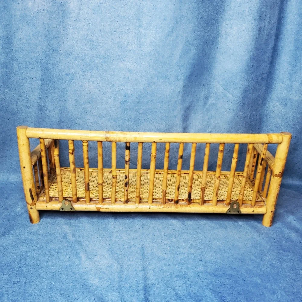 Vintage Tortoise Rattan Bamboo Bench Shelf Wall Hanging Display Rustic‎ Boho